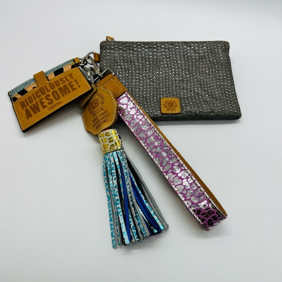 Consuela Pretty Gray Wristlet and card holder with Multicolor Strap EUC - Picture 1 of 11